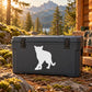 Cougar walking forward decal on dark storage box, white silhouette