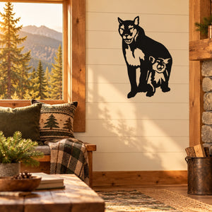 Cougar and cub vinyl decal, black silhouette