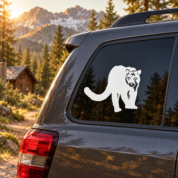White cougar face and tail car decal for rear window