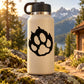 Beige water bottle with black cougar paw decal