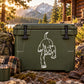White defensive cougar head decal in bold outline for outdoor gear