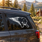 Car window decal with black cougar emblem and fire burst flame graphic