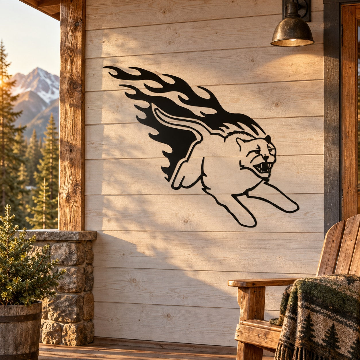 Black fire-burst running cougar wall decal