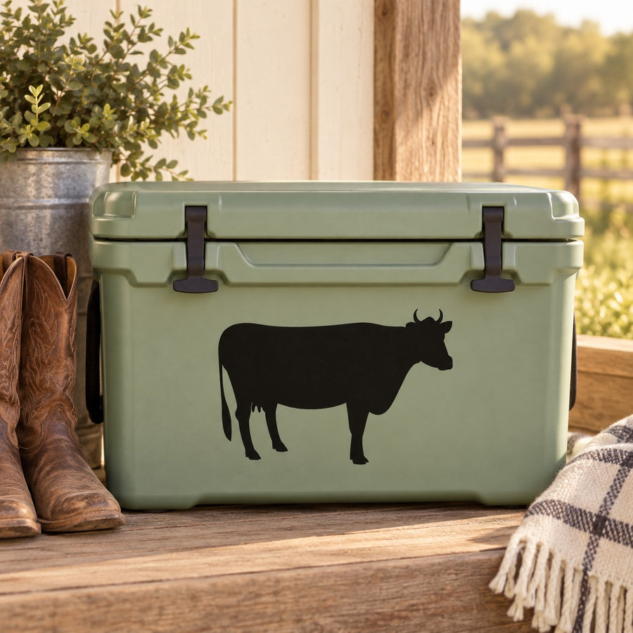 Black cattle silhouette decal for cooler, single cow profile