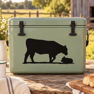 Mint cooler with black standing cow silhouette decal