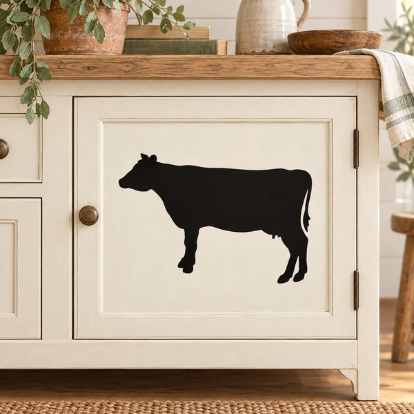 Standing cow silhouette decal with solid black design