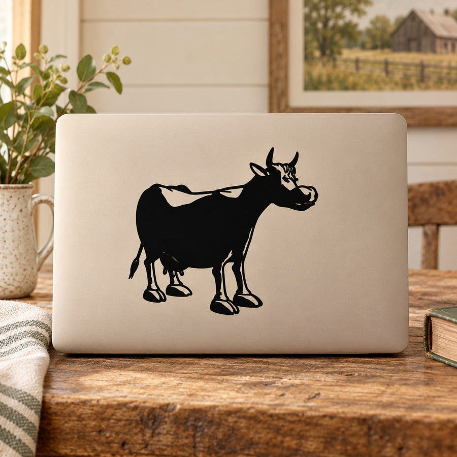 Cartoon cow cattle decal sticker with solid black cow and outline