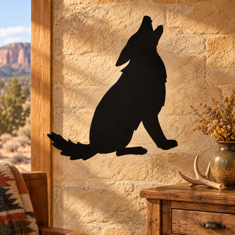 Black coyote sitting and howling wall decal silhouette