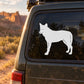 Standing coyote decal with white silhouette on car window
