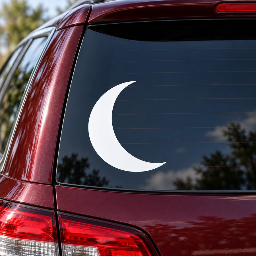 Crescent Moon Decal — illustrative vinyl decal application mockup. Surrounding objects are not included.