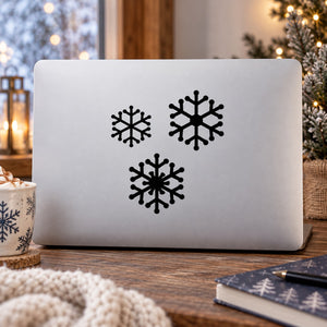 Snowflake Trio Decal — illustrative vinyl decal application mockup. Surrounding objects are not included.