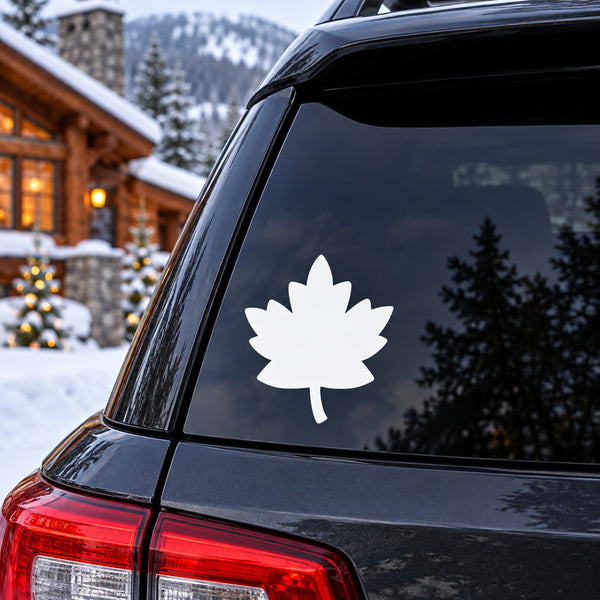 White maple leaf decal for car rear window, glossy die-cut shape