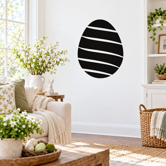 Striped Easter egg wall decal with black and white horizontal stripes