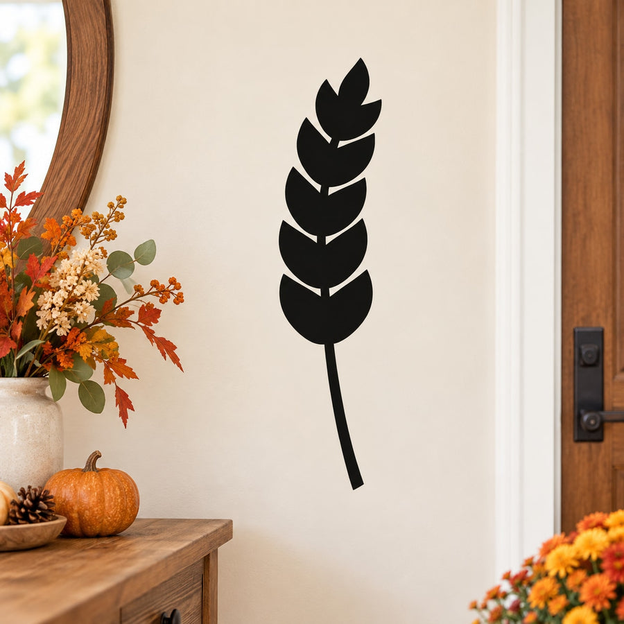 Black wheat grain Thanksgiving decal with tall stem and layered leaf shapes