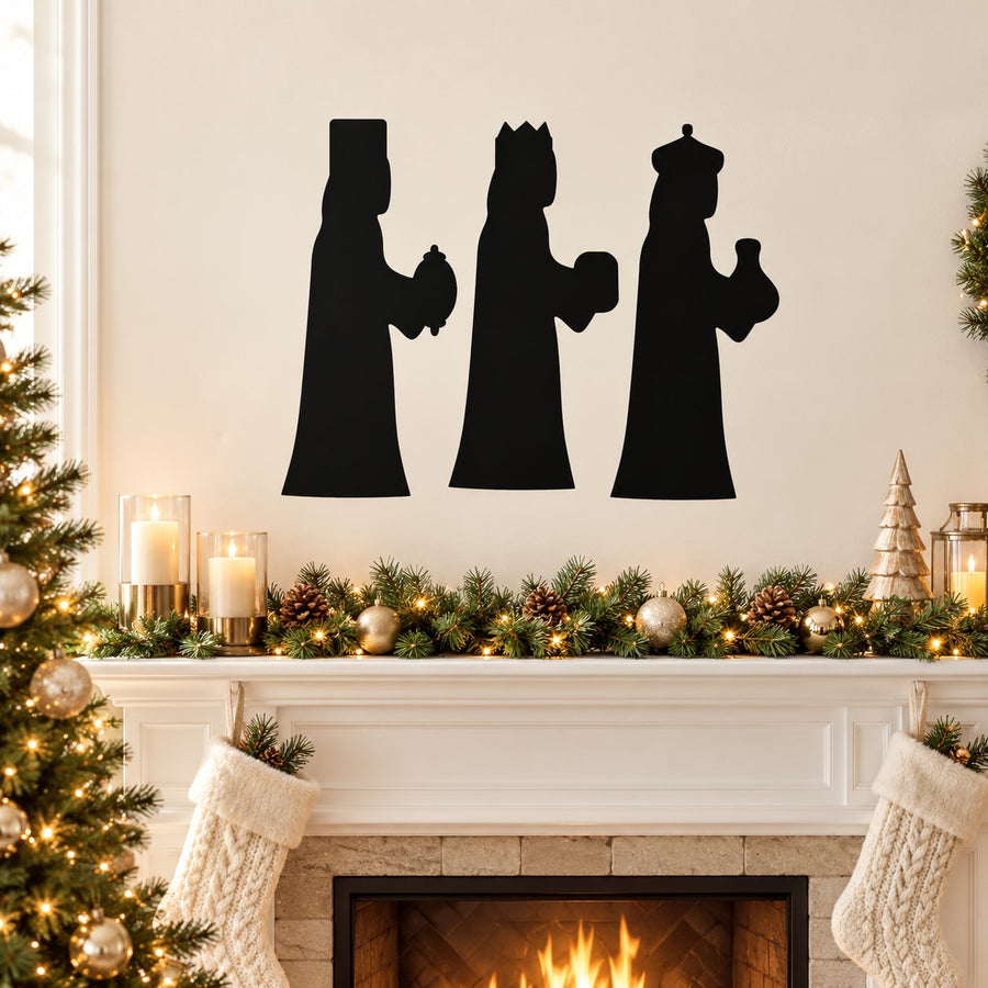 Black silhouette decal of three wise men figures