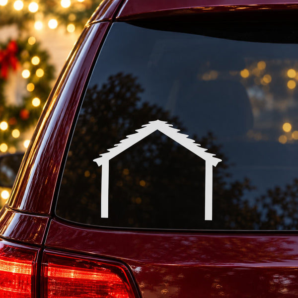 White barn icon decal on car window