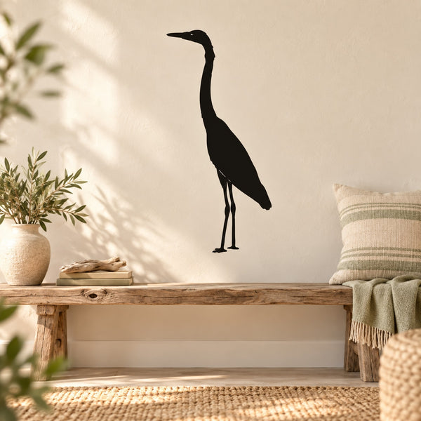 Standing crane silhouette wall decal, dark bird figure with long legs