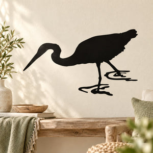 Black whooping crane water decal, standing bird silhouette