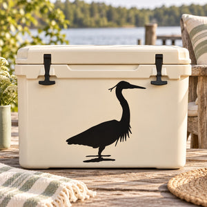 Black whooping crane silhouette decal on white cooler