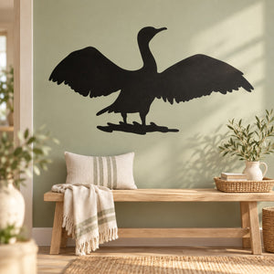 Crane flapping silhouette wall decal, black crane with wings spread