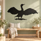 Crane flapping silhouette wall decal, black crane with wings spread