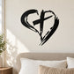 Black cross in a heart wall decal with bold brushstroke style