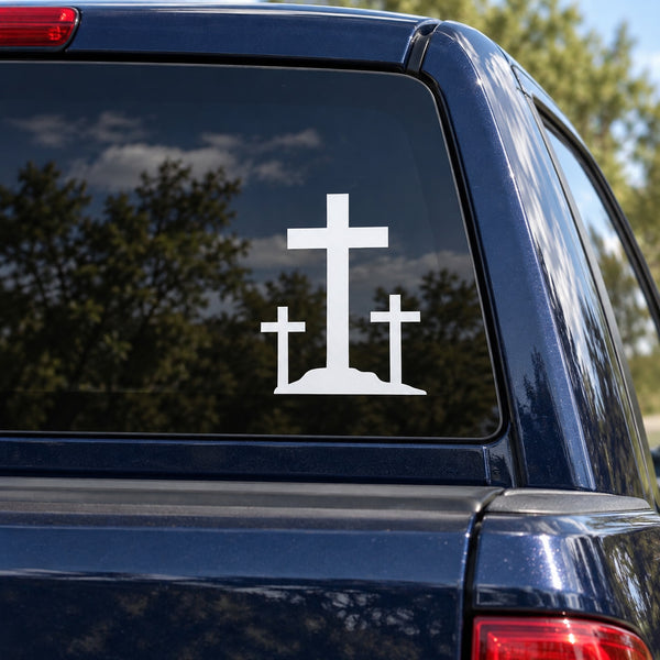 White decal for car window: large cross with two small crosses