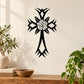 Spiked cross wall decal with black rays and outlined rose center