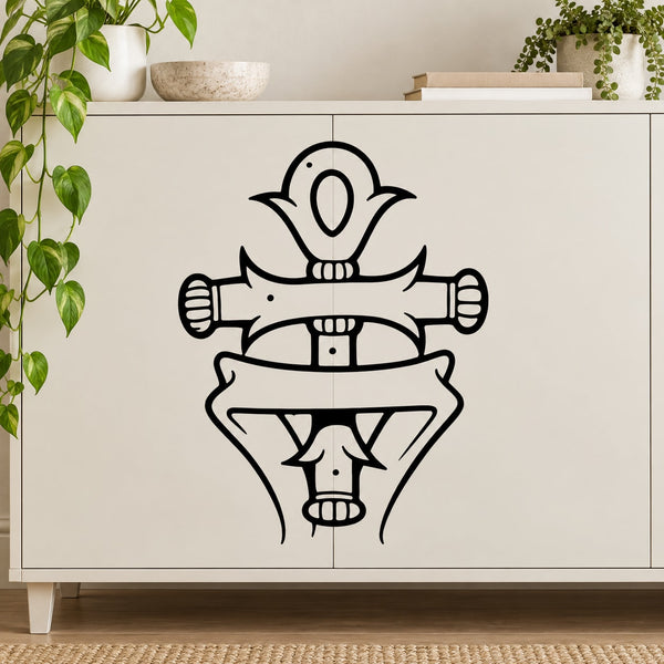 Black line-art ankh with ribbon decal