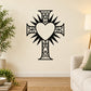 Ornate cross wall decal with heart in the center, black filigree design