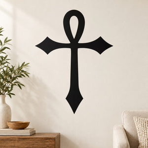Black crossed ankh wall decal with centered cross-and-loop symbol