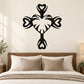 Black heart cross wall decal with ornamental swirl details