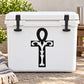 Black ankh symbol decal on white cooler front panel