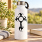 White bottle with black Tribal Celtic cross decal on front