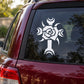Car window decal featuring white rose cross design
