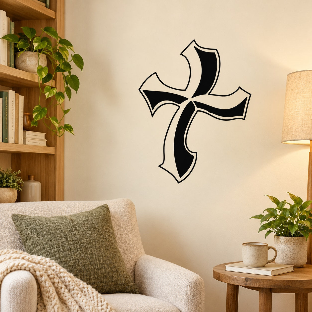 Wavy cross wall decal with black and white outlines
