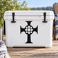 White cooler with black Celtic cross flower decal on front panel