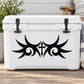 Tribal cross with wing decal, black tribal design on white cooler