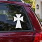 White Georgian cross car window decal on red vehicle