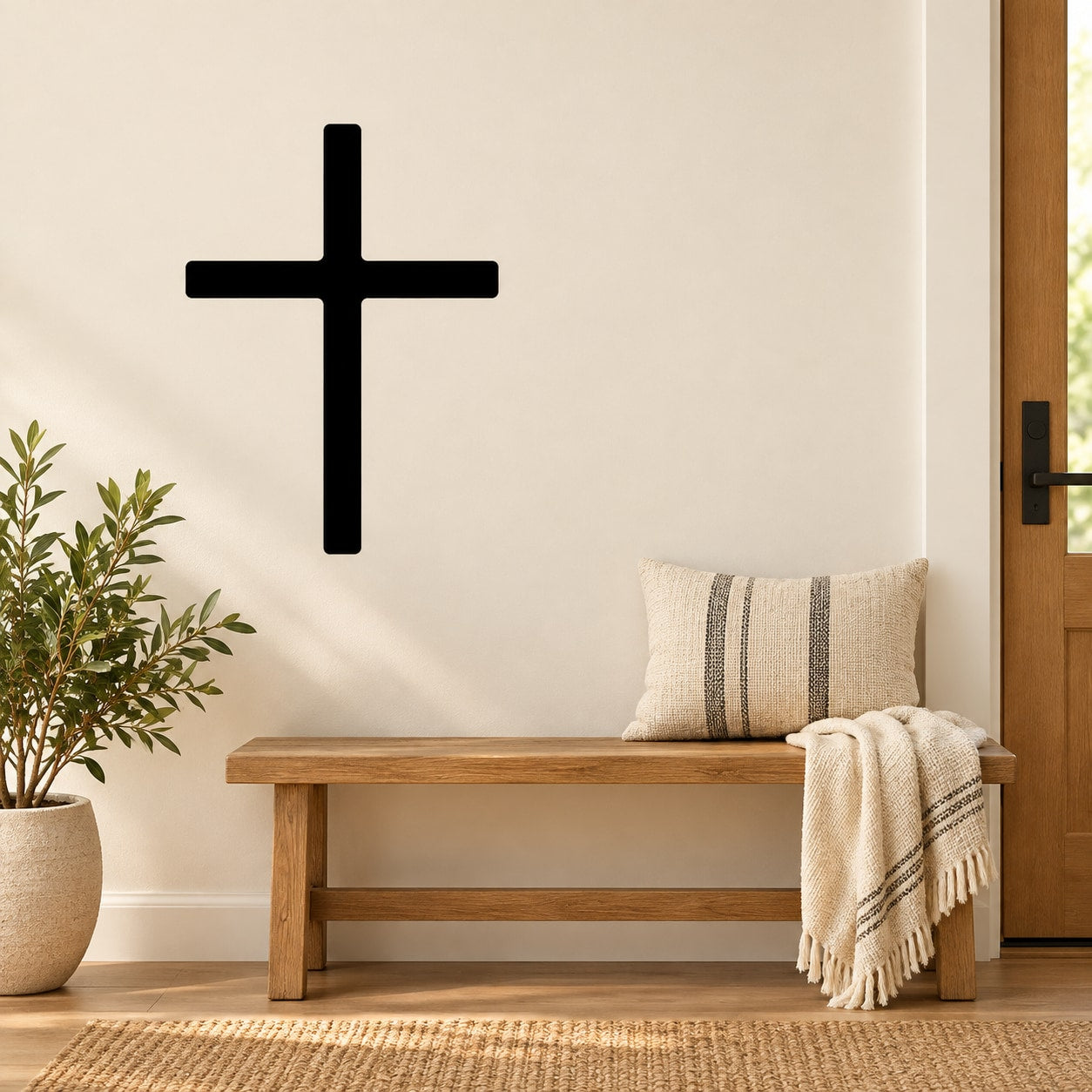 Black cross wall decal with simple centered cross shape