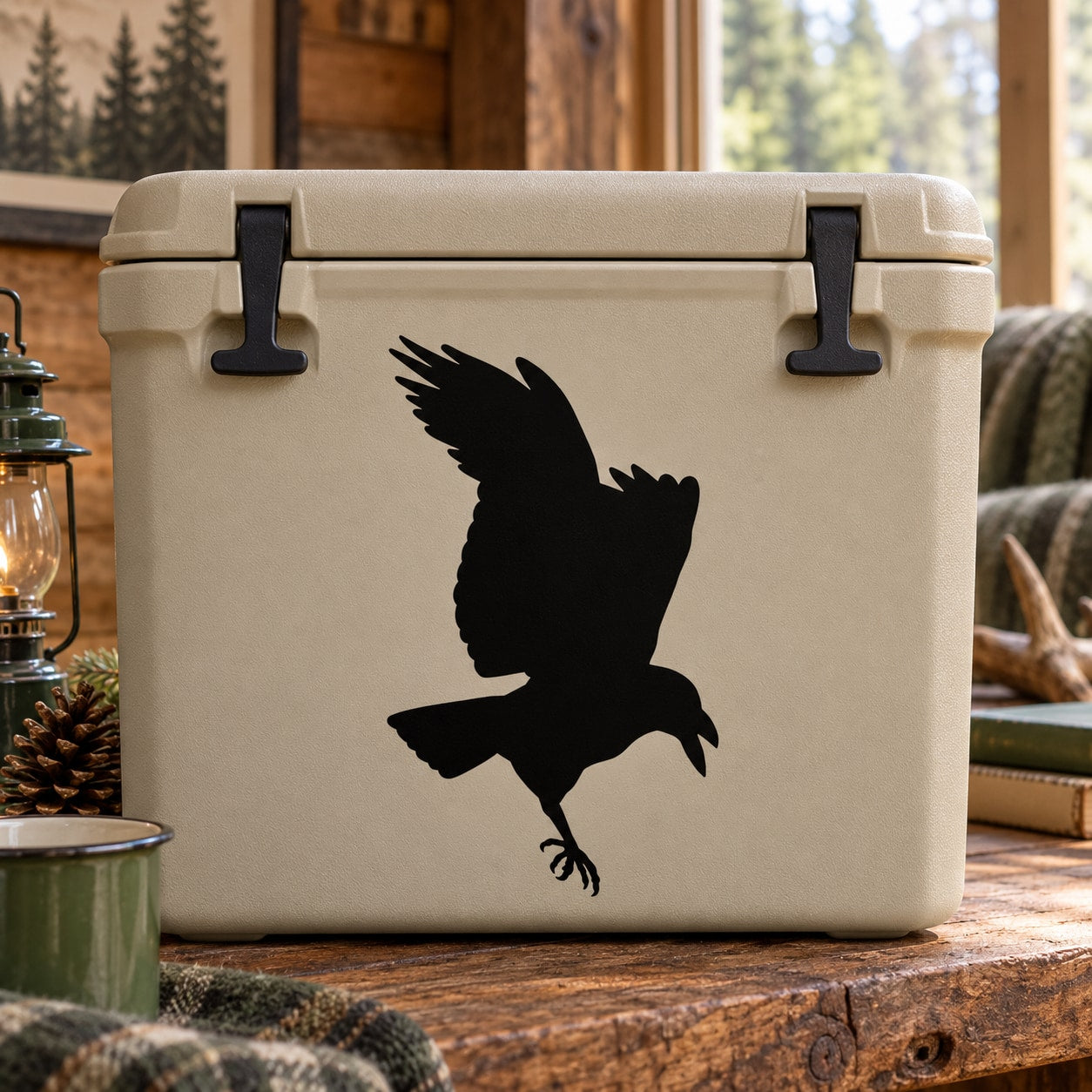 Black raven silhouette decal with outstretched wings