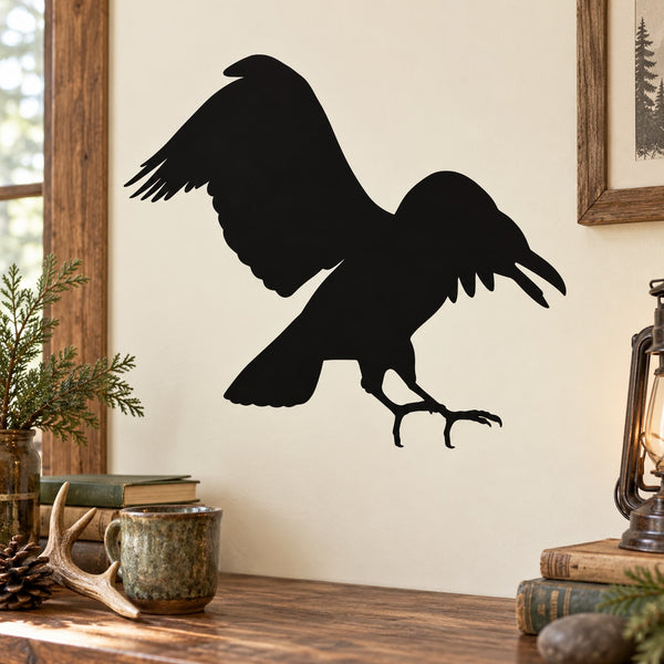 Raven silhouette decal with black bird cutout