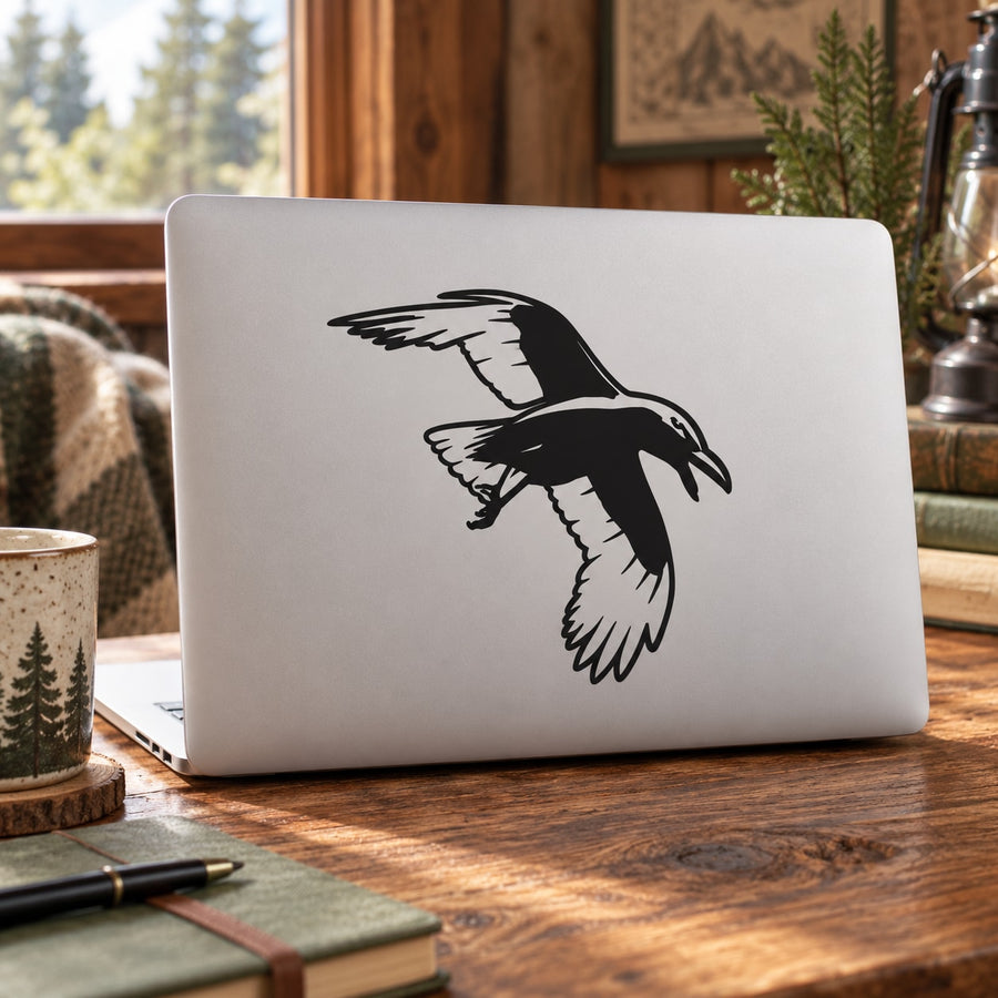 Black raven flying decal for laptop