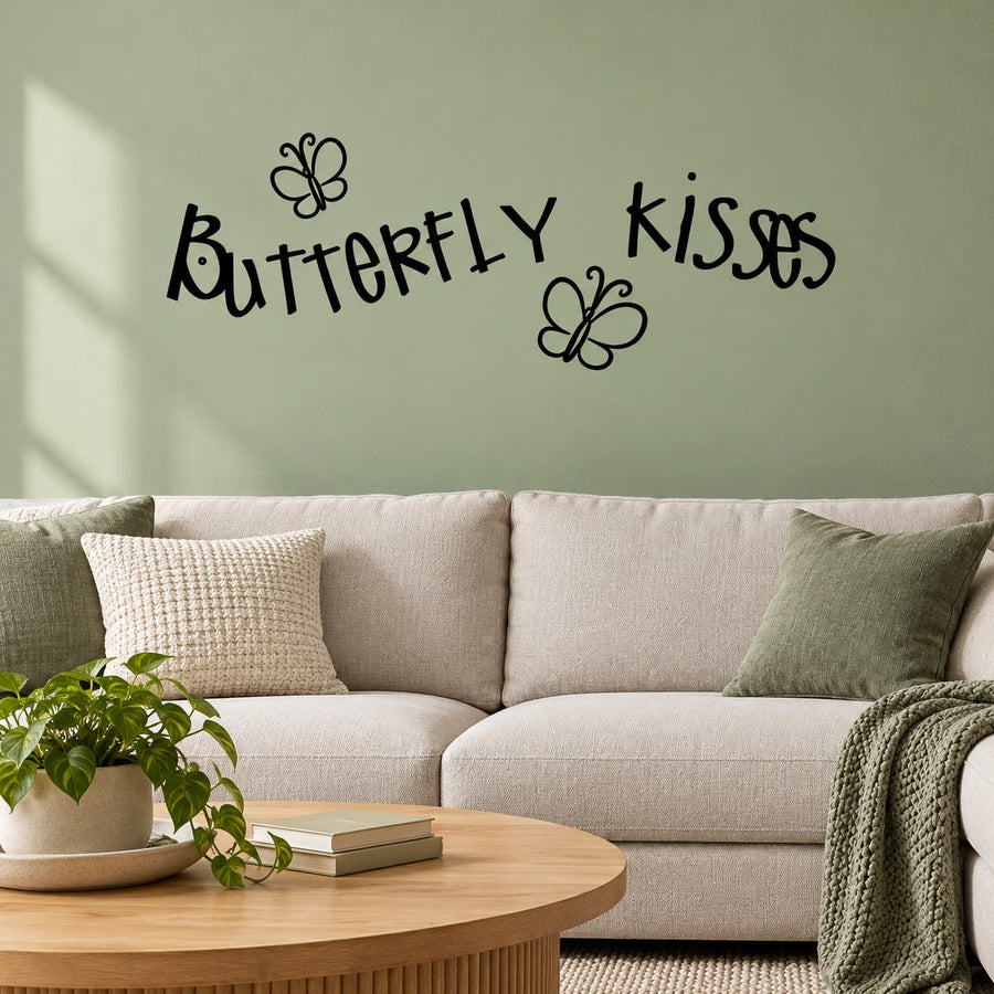 Wall decal: "Butterfly Kisses" lettering with two butterfly icons