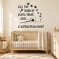 Black lettered wall decal with stars reading 'All you need is faith... pixie dust'.