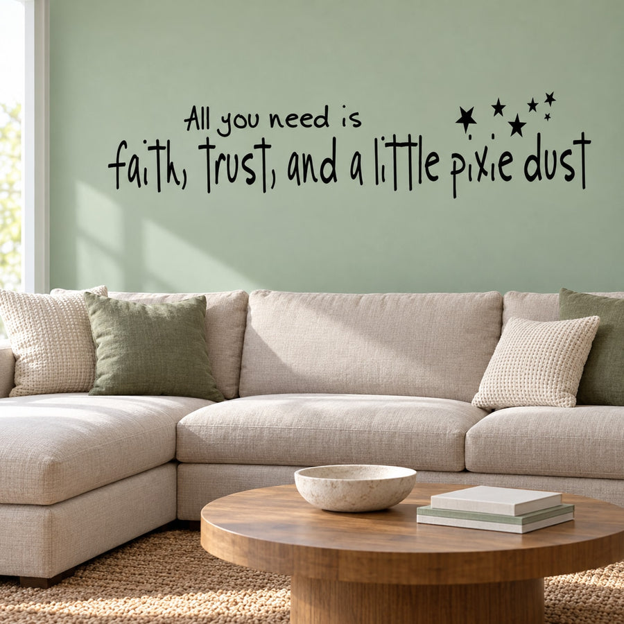 Wall decal: 'Faith, trust and a little pixie dust' with star icons