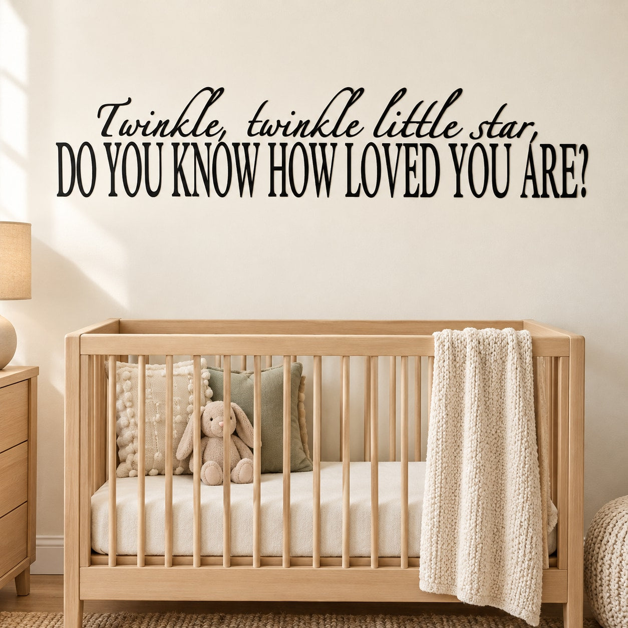 Twinkle twinkle little star do you know how loved you are Wall Decal — illustrative vinyl decal application mockup. Surrounding objects are not included.