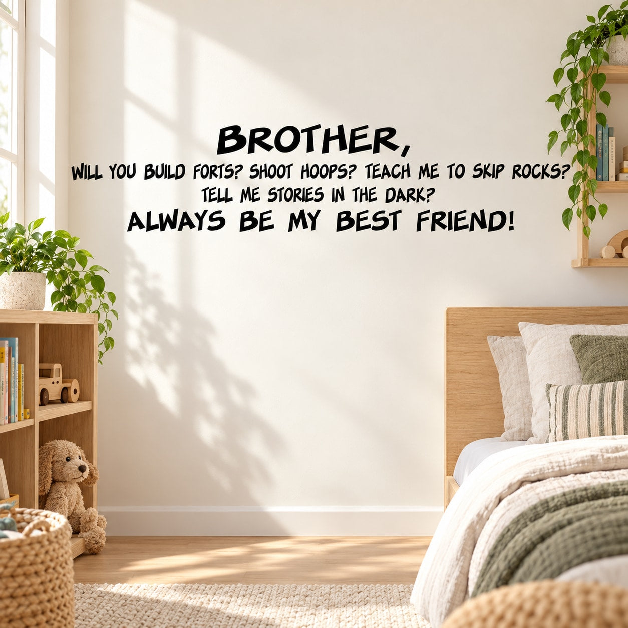 Wall quote decal reading “Brother, always be my best friend!”