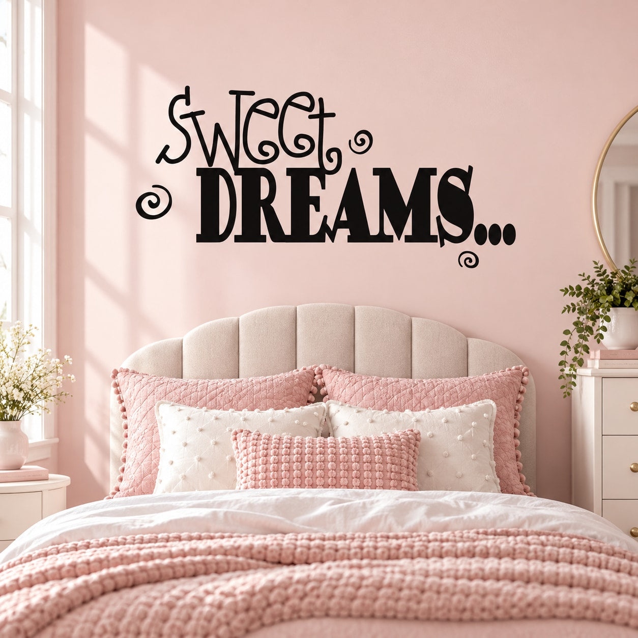 Sweet dreams Wall Decal — illustrative vinyl decal application mockup. Surrounding objects are not included.