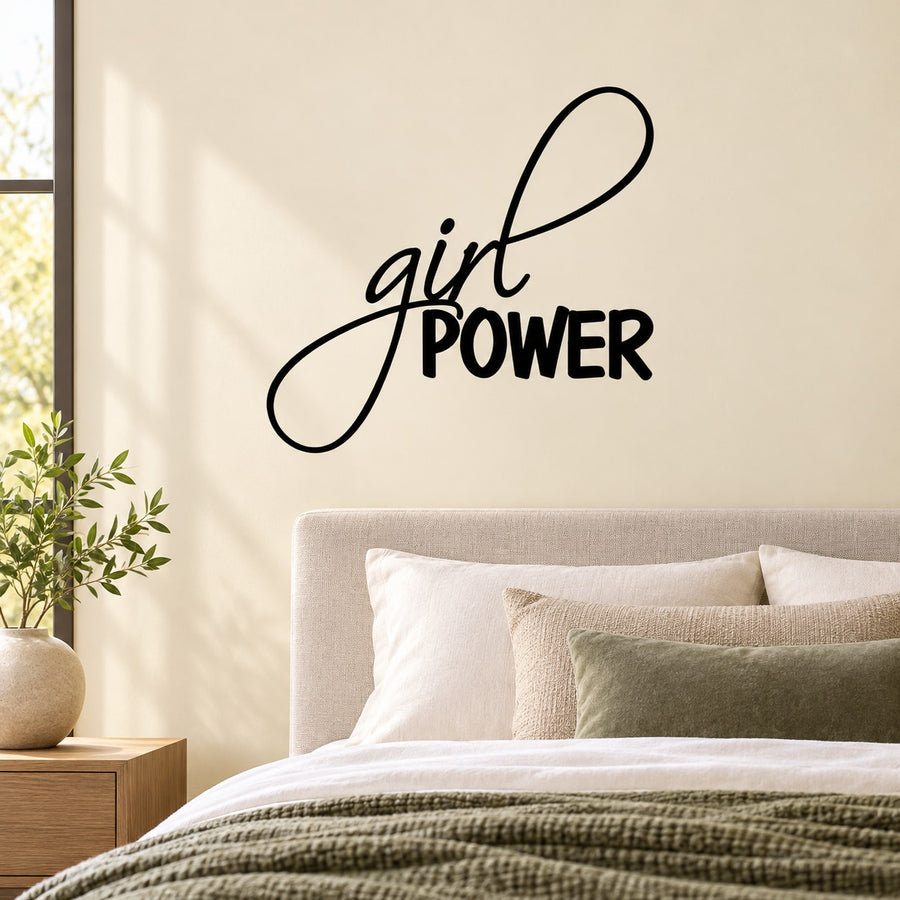 Girl power wall decal: black cursive 'girl POWER' text